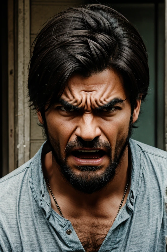 Angry young indian man with upper body only with light beard