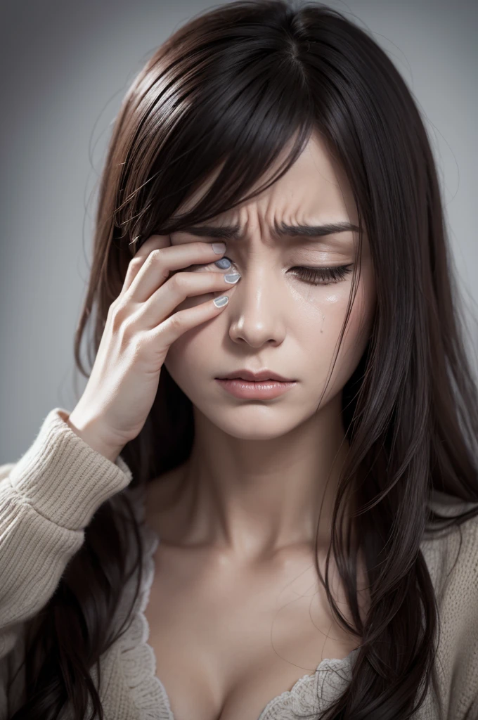 Woman with depressive disorders crying
