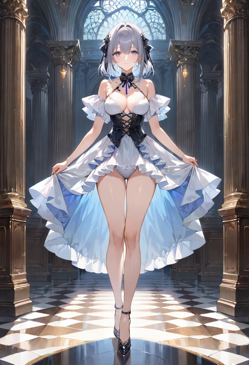 masterpiece, best quality, ultra detailed, sparkling eyes, ((1 girl)), solo full body shot,Viewer's perspective,dynamic,jump,(smile),wink,perfect face, beautiful face, very detailedな顔,((beige hair long curly hair_beige eyes:1.3)),Gorgeous idol costumes,ruffle skirt,solo idol,ribbon hair ornament,ribbon boots,knee high socks,concert dome,live,have a microphone,singing,smiling with mouth wide open,Laser Light,Spotlight,Lots of confetti、A large amount of petals dance