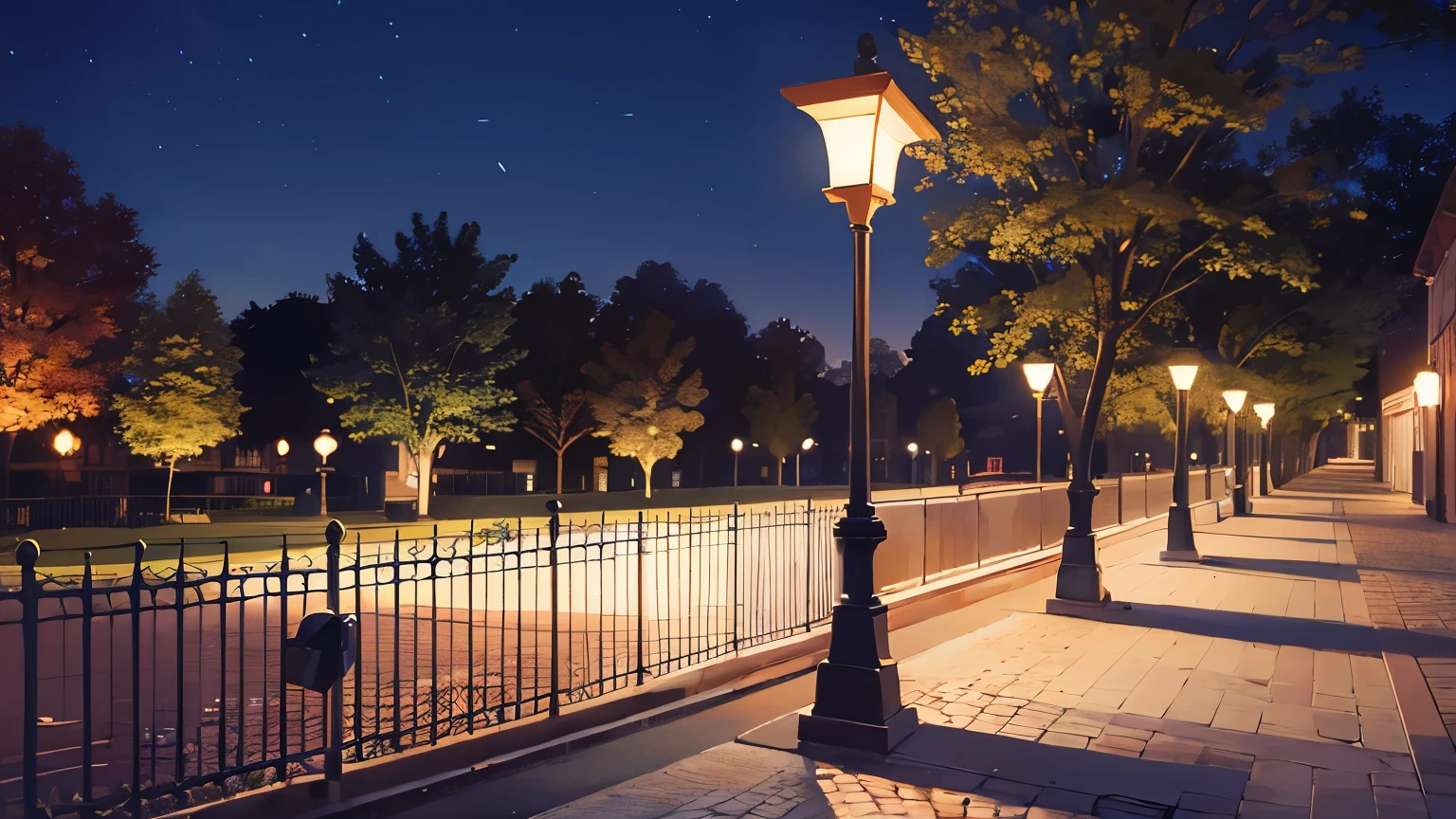 Late night park、bench、Street lamp