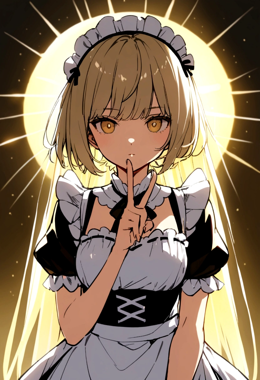 Women、Wearing maid uniform、Expressionless、Making a peace sign