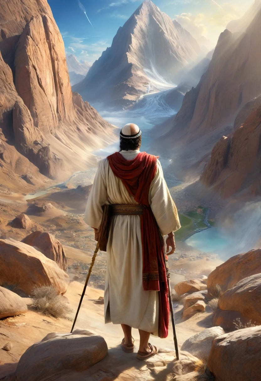 high resolution, Imagination, (realistic), Moses with the tablets of the ten commandments on Mount Sinai