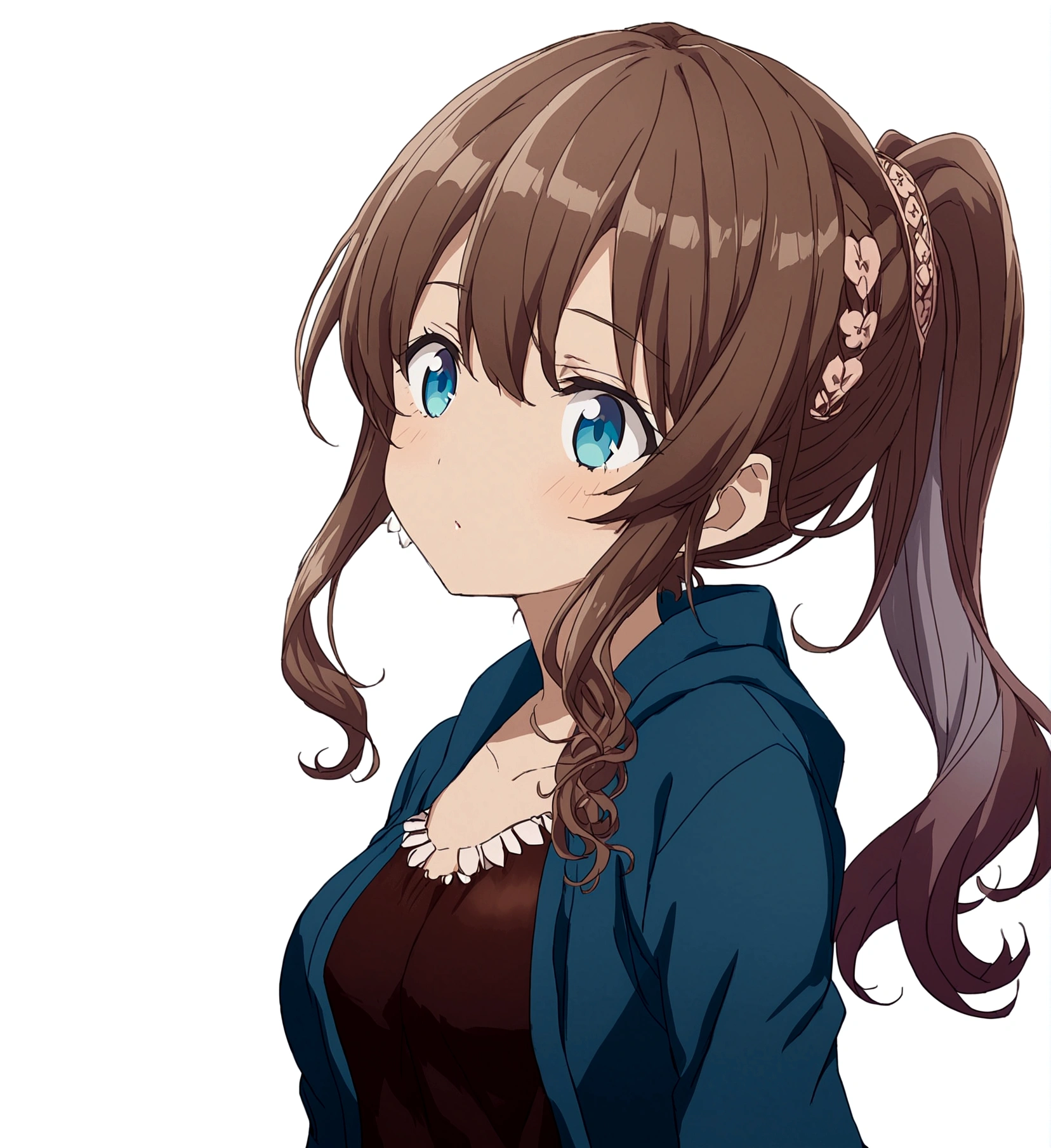 a girl with a full body , long black hair , cinnamon skin and blue eyes anime