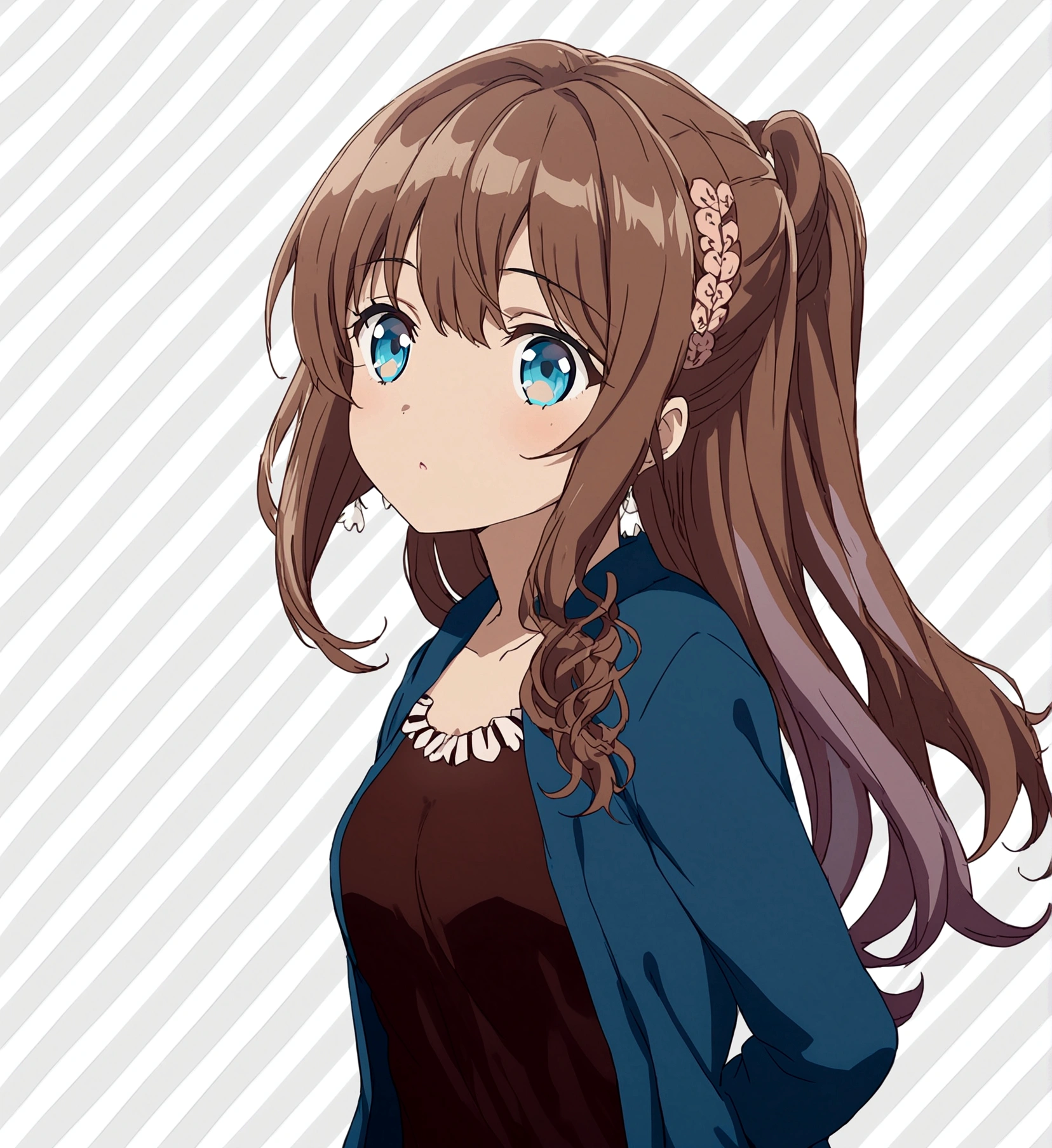a girl with a full body , long black hair , cinnamon skin and blue eyes anime