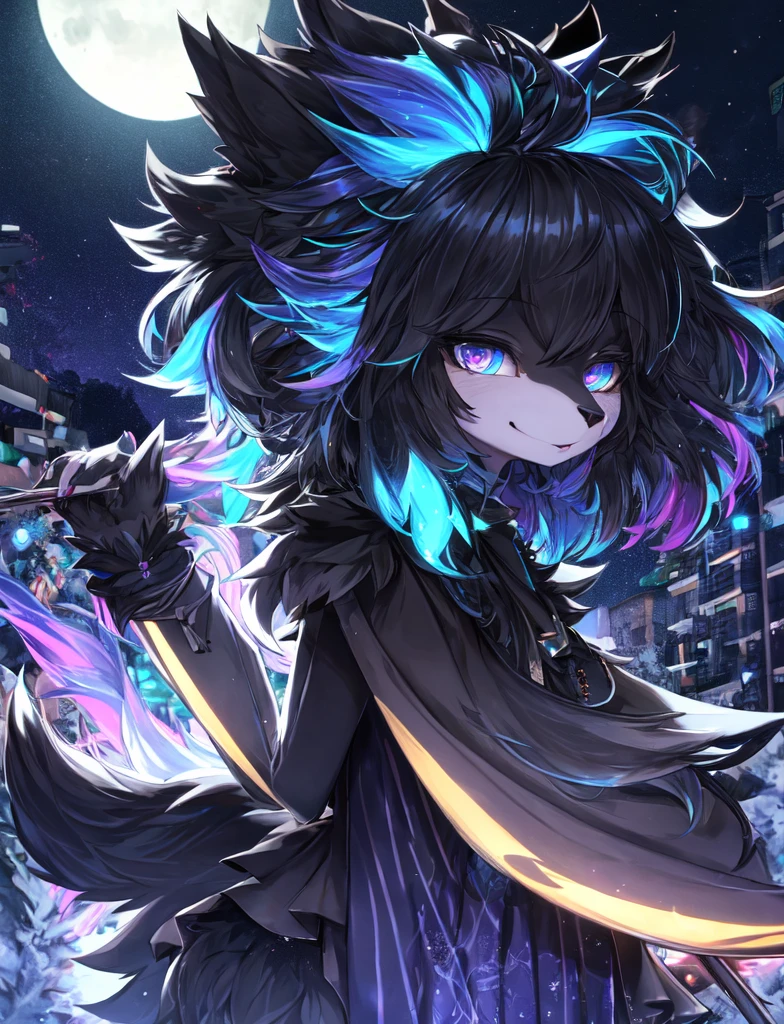 furry, black fur, night, glowing hairs