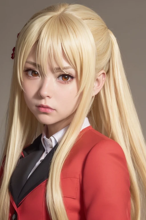 RAW Photos, ((((Extreme beauty portrait))), Anime girl with long blonde hair and red jacket, Long hair blonde anime girl,saotome mary, looking at viewer,