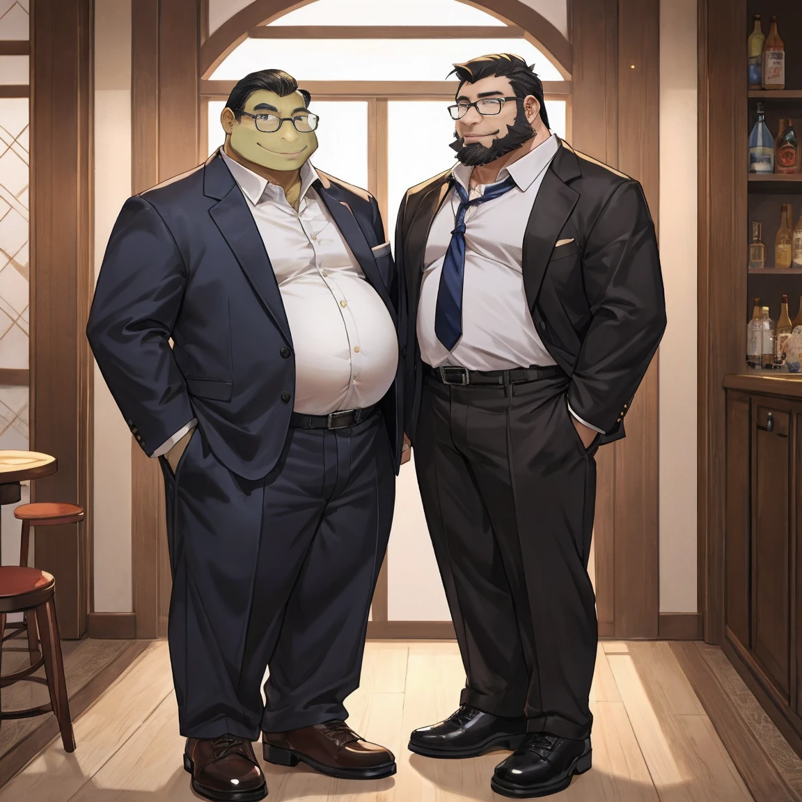 Slightly dark skin,The look is somewhat stern,With a pair of frog mirror,A short beard on the chin,Square face,Gives a rough impression。Slightly bloated,Have a noticeable beer belly,Height: 175cm,Looks like a lack of exercise。Usually wear a plain shirt,With suit pants,Wearing a pair of old-fashioned leather shoes。He likes wearing glasses,Gives people a sense of old-school intellectuals。