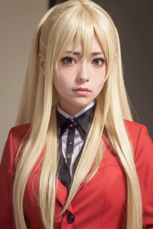 RAW Photos, ((((Extreme beauty portrait))), Anime girl with long blonde hair and red jacket, Long hair blonde anime girl,saotome mary, looking at viewer,