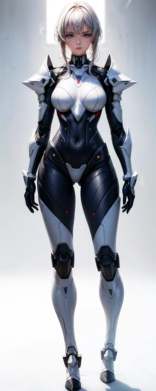 work of art, best qualityer, ultra realistic, 超detailded, 8k resolution, CRU photo, sharp focus, (1 girl), standing alone, gorgeous face, perfectbody, mature woman, age 25,  portraite, mecha, white armor, nanosuit, sensuous, Messy hair, cinematic, cinematic light, dark theme