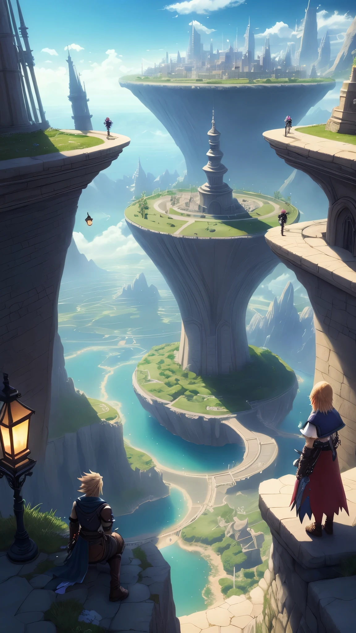 Final Fantasy world. beautiful. City.people