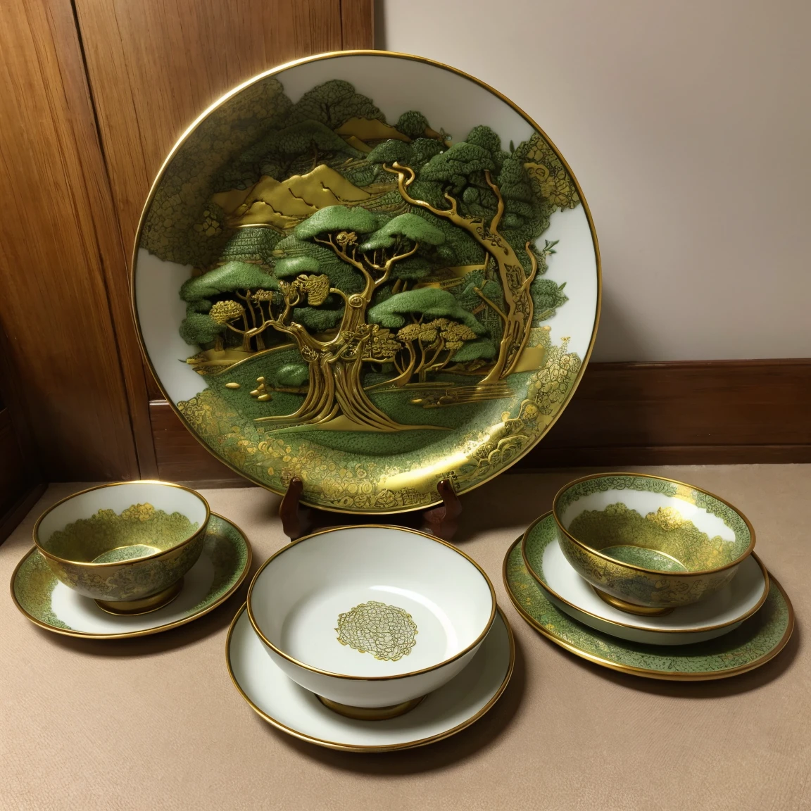 chinese style gold and moss porcelain pattern