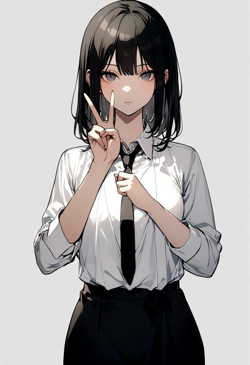 Women、Expressionless、ＴWearing a shirt、Making a peace sign