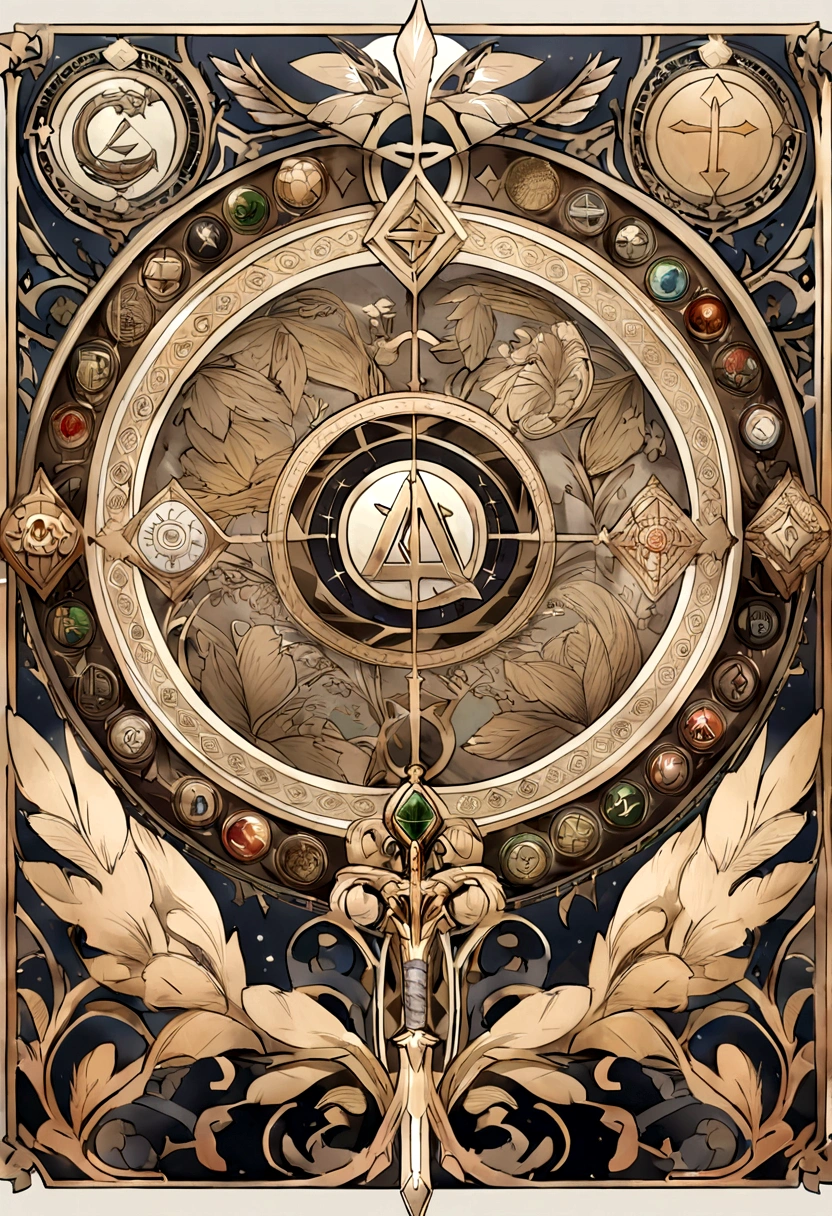 (Facebook page Logo badge design),silver medal,Flat 2D Effects, Wheat border ears,(In the center of the medallion are design of Alphabet "MM"、There is an icon at the intersection of the Alphabet "M")、sword and magic, design in circular shape.