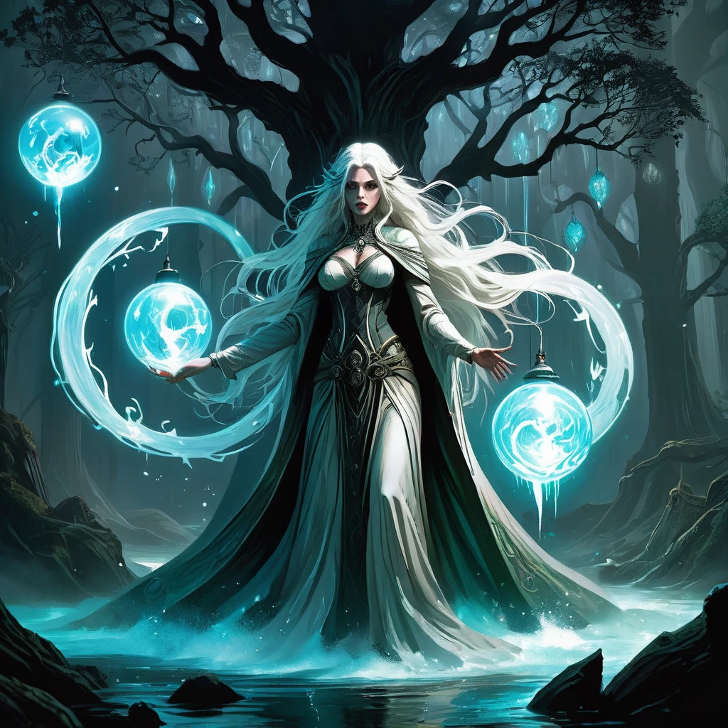 a white-haired old witch known to the villagers only as Ylva the Seer. Her hair, like freshly fallen snow, cascades in unruly waves down her stooped back, framing a face weathered by the passage of countless seasons yet bearing eyes that gleam with an otherworldly wisdom.
Ylva's cottage, nestled amidst the tangled roots of a colossal oak tree whose branches stretch towards the heavens, is a sanctuary of arcane knowledge and mystical artifacts. Within its shadowy confines, shelves overflow with jars of rare herbs, spellbooks bound in leather that creak with age, and cauldrons bubbling with mysterious brews that shimmer like liquid moonlight.
Drawn by tales of her prophetic visions and her mastery of ancient lore, a young apprentice or a weary traveler seeks Ylva's counsel. Their arrival coincides with a dark omen—a celestial convergence that foretells of impending doom or an ancient curse awakened from its slumber by the greed of mortal men.
As Ylva imparts cryptic guidance and sets the apprentice or traveler on a quest that will test their courage and unravel the mysteries of the Mistwood Forest, they encounter spectral guardians and treacherous beings that lurk in the shadows. They must navigate alliances forged in shadowy corners of the realm and decipher prophecies that speak of a reckoning that will reshape the very fabric of their world.
In a realm where magic pulses through every leaf and shadow, Ylva's wisdom becomes a beacon of hope amidst encroaching darkness. Together with the apprentice or traveler, she confronts her own haunted past and confronts the forces that threaten to unleash chaos upon the Mistwood Forest.