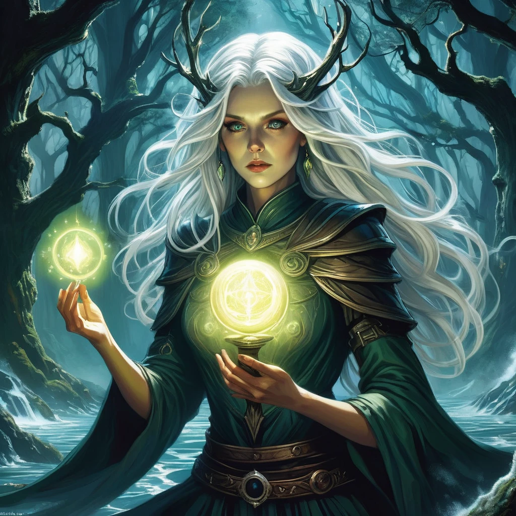 a white-haired old witch known to the villagers only as Ylva the Seer. Her hair, like freshly fallen snow, cascades in unruly waves down her stooped back, framing a face weathered by the passage of countless seasons yet bearing eyes that gleam with an otherworldly wisdom.
Ylva's cottage, nestled amidst the tangled roots of a colossal oak tree whose branches stretch towards the heavens, is a sanctuary of arcane knowledge and mystical artifacts. Within its shadowy confines, shelves overflow with jars of rare herbs, spellbooks bound in leather that creak with age, and cauldrons bubbling with mysterious brews that shimmer like liquid moonlight.
Drawn by tales of her prophetic visions and her mastery of ancient lore, a young apprentice or a weary traveler seeks Ylva's counsel. Their arrival coincides with a dark omen—a celestial convergence that foretells of impending doom or an ancient curse awakened from its slumber by the greed of mortal men.
As Ylva imparts cryptic guidance and sets the apprentice or traveler on a quest that will test their courage and unravel the mysteries of the Mistwood Forest, they encounter spectral guardians and treacherous beings that lurk in the shadows. They must navigate alliances forged in shadowy corners of the realm and decipher prophecies that speak of a reckoning that will reshape the very fabric of their world.
In a realm where magic pulses through every leaf and shadow, Ylva's wisdom becomes a beacon of hope amidst encroaching darkness. Together with the apprentice or traveler, she confronts her own haunted past and confronts the forces that threaten to unleash chaos upon the Mistwood Forest.
