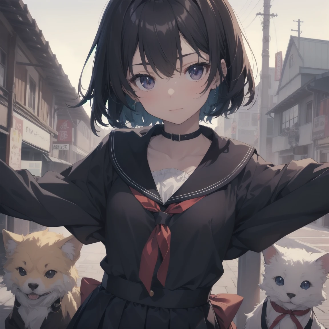 ultra-absurdres-Top quality by Artist God, Super detailed, High resolution, Anime Moe Art Style, Best Anime 8K Konachan Wallpaper, pixiv Contest Winner, Pool:2810, Perfect Anatomy,break, One girl, (眠そうにalone学校へ歩いていく女の子を描いてください. )break,(alone,Little Woman, 13 years old:1.3),Complete limbs, Full Finger,, (Very short hair), Shortcuts, Flat Chest, , Small Ass, Small black eyes, Beautiful attention to detail, Well-proportioned iris and pupil, Expressive eyes, High resolutionの詳細な髪, Soft look, Sarol School_uniform, Sailor collar, Your Serah, bow, Pleated skirt,(Detailed lighting), (Detailed Background), School zone. break,Highly detailed skin, Best cinematic lighting powered by famous Artist, 8K,Beauty Illustration,Photoshop_(Moderate),so beautiful,break,((Artist:Shincos )), Artist:Clamp ,Artist:Carnelian ,Artist:kantoku ,
