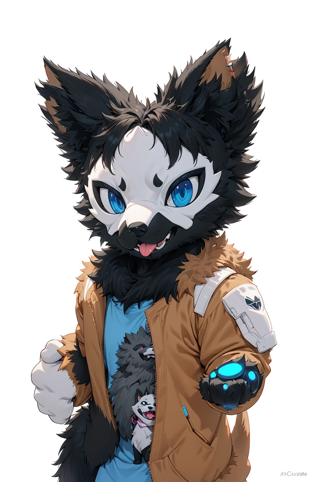 Black hair, Dark Skin, White Mask ,furry,make a fist, Pink tongue, Black nose, Black broken corner, fur garment, fur garment!!!!, hairy character, Full body mascot, hyena, SFW, macro hairy, hairy fursona, hairy, the hairy fur garment is running, Anthropomorphic coyote male, An anthropomorphic cyberpunk fox, hairy mawshot, hairy furaffinity, 8K, super detail, uhd, masterpiece, anatomically correct, ccurate, super detail, high details, high quality, best quality, highres, 16K