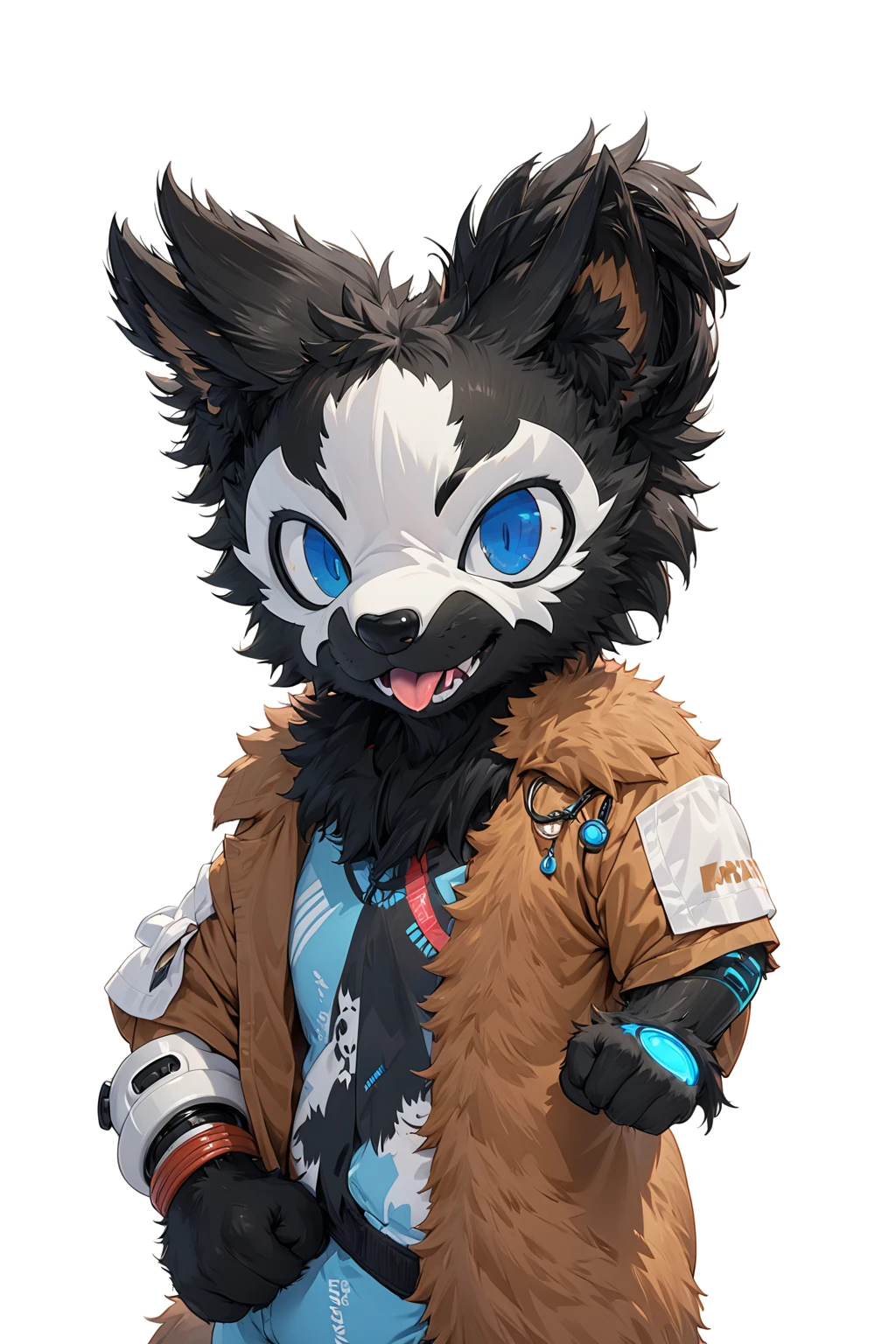 Black hair, Dark Skin, White Mask ,furry,make a fist, Pink tongue, Black nose, Black broken corner, fur garment, fur garment!!!!, hairy character, Full body mascot, hyena, SFW, macro hairy, hairy fursona, hairy, the hairy fur garment is running, Anthropomorphic coyote male, An anthropomorphic cyberpunk fox, hairy mawshot, hairy furaffinity, 8K, super detail, uhd, masterpiece, anatomically correct, ccurate, super detail, high details, high quality, best quality, highres, 16K