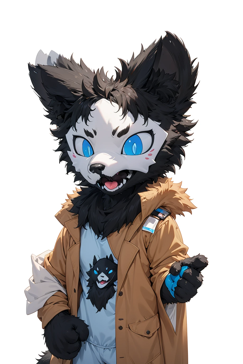 Black hair, Dark Skin, White Mask ,furry,make a fist, Pink tongue, Black nose, Black broken corner, fur garment, fur garment!!!!, hairy character, Full body mascot, hyena, SFW, macro hairy, hairy fursona, hairy, the hairy fur garment is running, Anthropomorphic coyote male, An anthropomorphic cyberpunk fox, hairy mawshot, hairy furaffinity, 8K, super detail, uhd, masterpiece, anatomically correct, ccurate, super detail, high details, high quality, best quality, highres, 16K