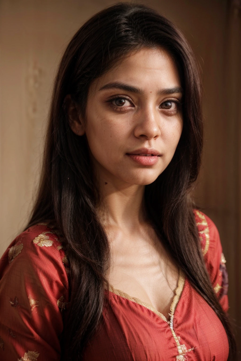 south asian facial features. girl. Should look very beautiful. pretty. Highly detailed and hyper realistic. The skin texture should be highly detailed and extremely accurate. thick black hair and brown eyes. Face must be accurate. Highly detailed face and facial features. Extremely accurate representation of face and facial features. Face should be highly detailed and hyper realistic. Every thing from the body should be extremely perfect and realistic. hyper realistic. Skin texture is natural and realistic. Face is realistic and extremely detailed. Eyes are detailed and accurate. Highly accurate. eyes should be realistic and accurate. hyper detailed. perfect details. realistic proportions. hyper realistic skin texture. smiling. black eyes. eyes are black. Clothed. Hyper realistic and accurate
