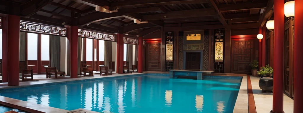 Interior of Ancient Chinese laguna pool  design, 