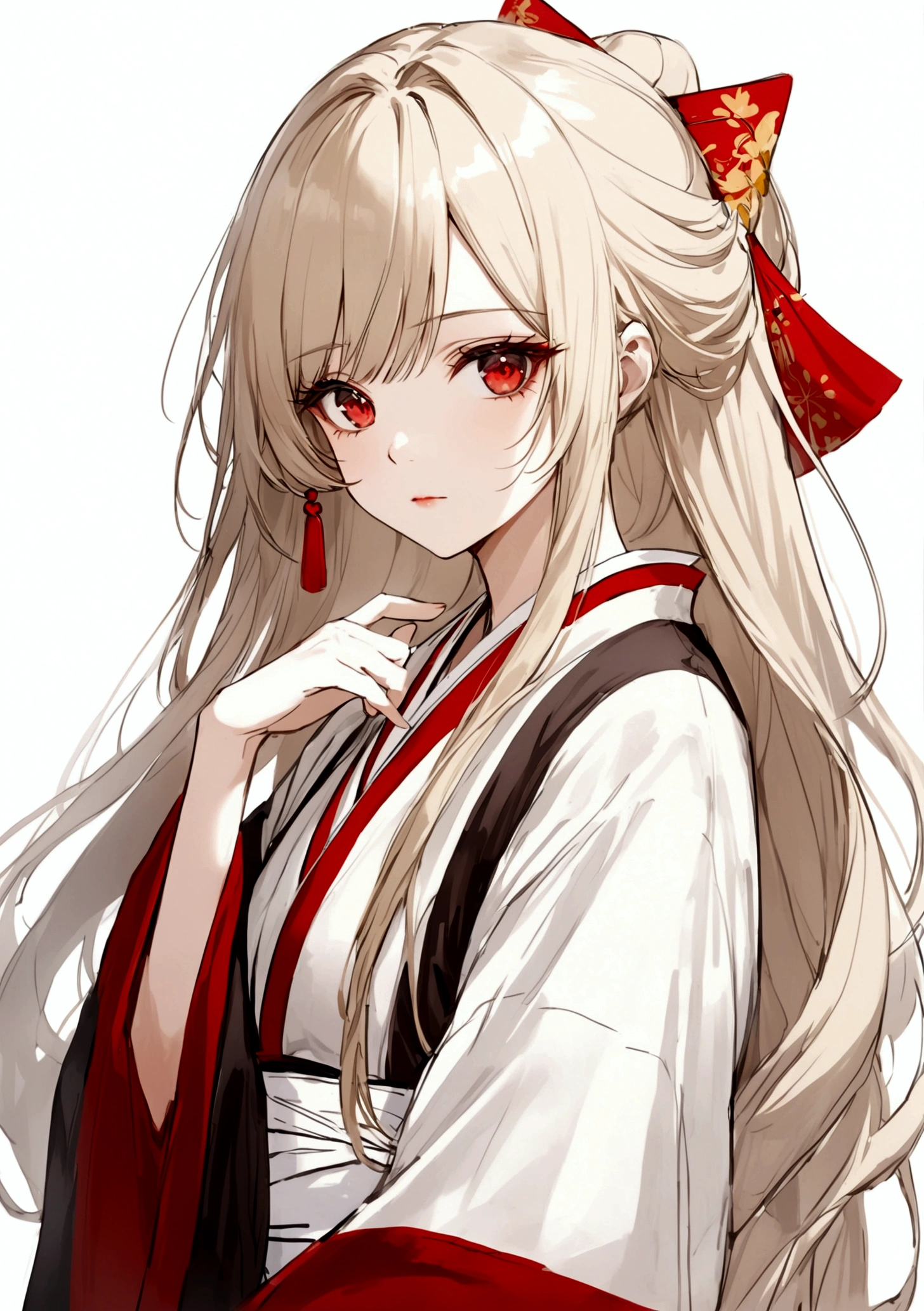 Character Design,girl,Beautiful red eyes,White long hair,Exquisite facial features,Hanfu,pixiv,Paint the sketch,high resolution,high quality,
