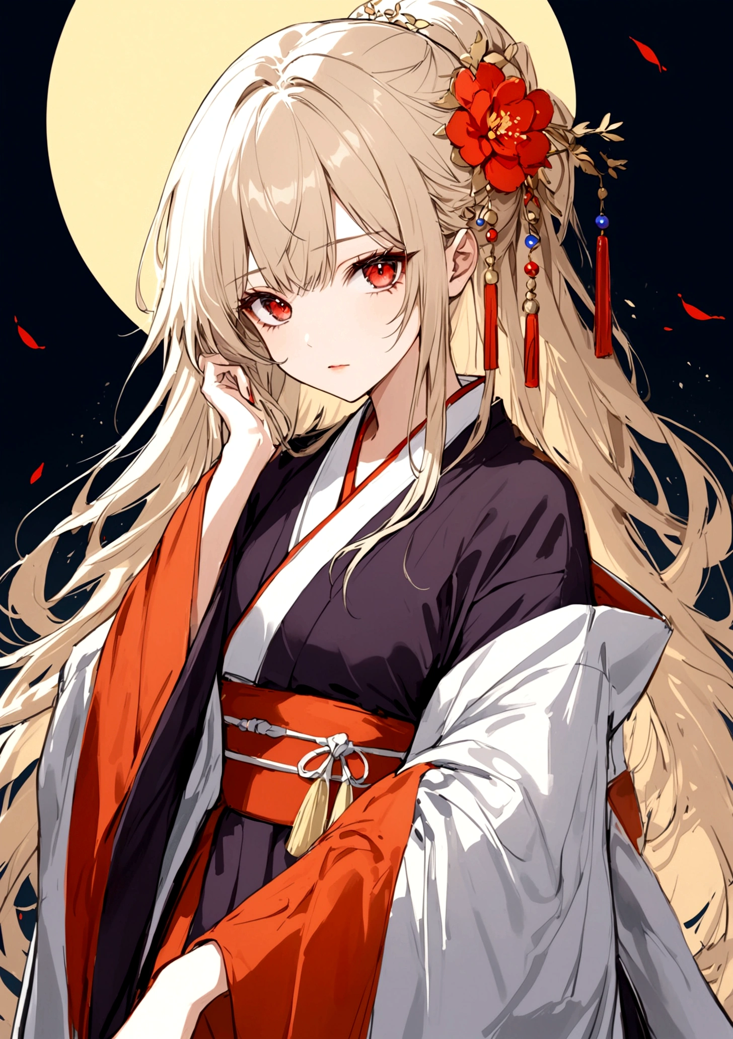 Character Design,girl,Beautiful red eyes,White long hair,Exquisite facial features,Hanfu,pixiv,Paint the sketch,high resolution,high quality,