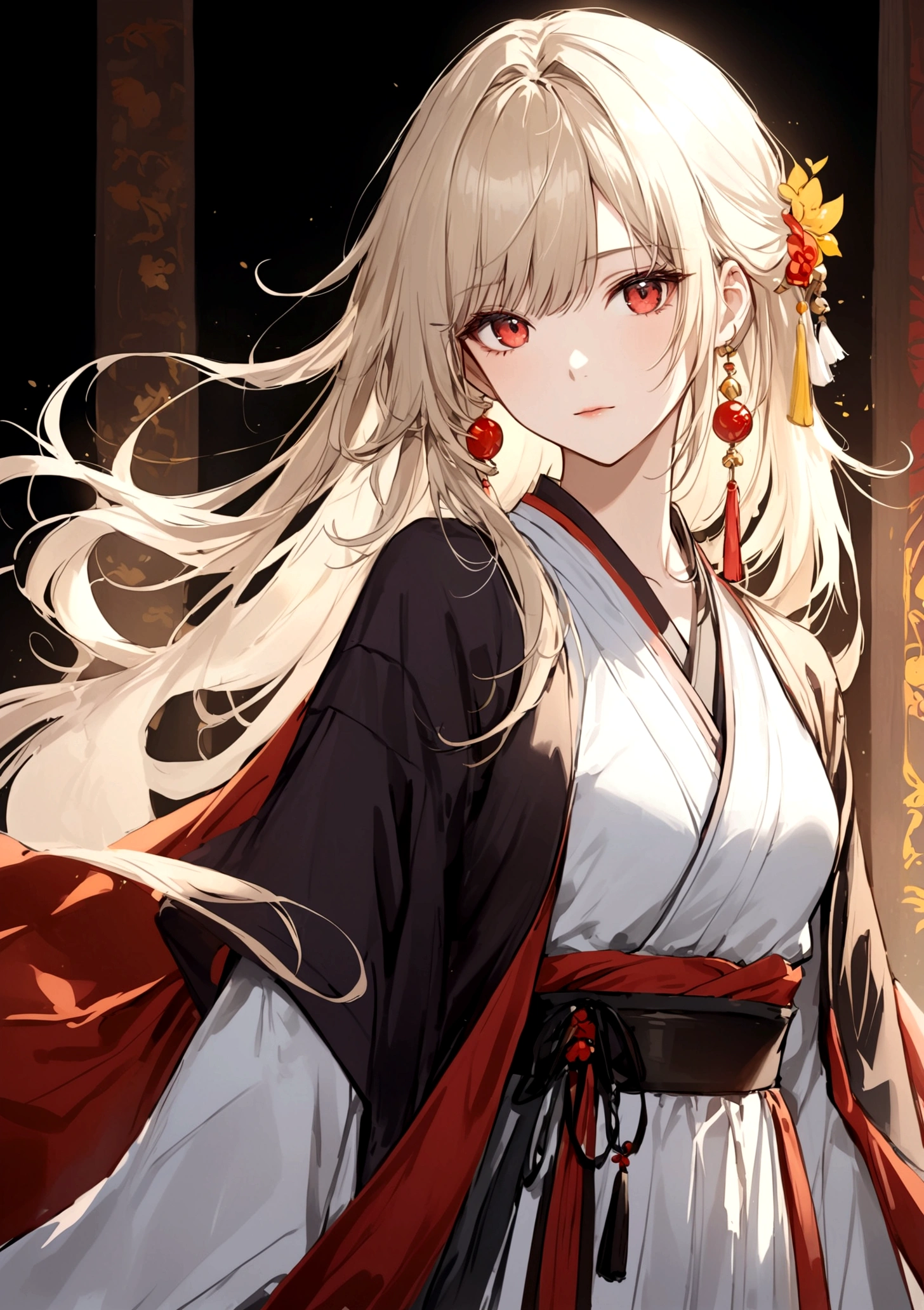 Character Design,girl,Beautiful red eyes,White long hair,Exquisite facial features,Hanfu,pixiv,Paint the sketch,high resolution,high quality,