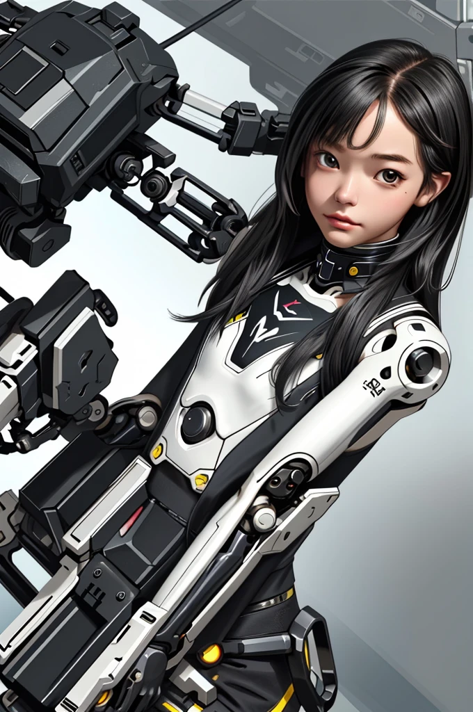 (best quality, masterpiece), 1girl, cyborg, looking at viewer, mechanical arms,