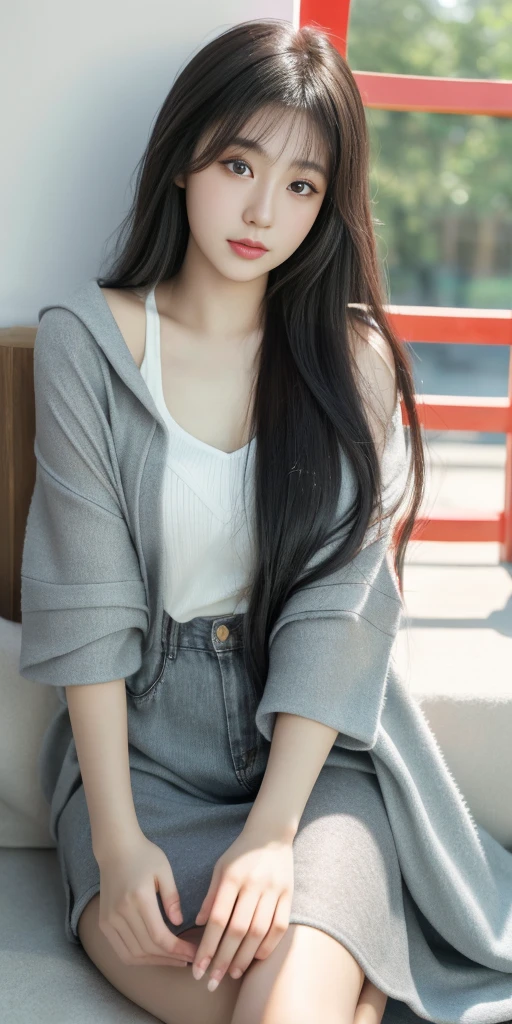 Leila、sexy&Cute Women、20-year-old、(Russian and Japan mixed women:1.3), Thick upper lip、Big grey eyes、Black medium-long hair、alone, Very detailed, beautiful, masterpiece, 最high quality, original, masterpiece, Ultra HD Photos, 最high quality, Ultra-high resolution, Realistic realism, sunlight, Angle up to the knee, Detailed face,, milky, Very detailed肌, Realistic skin detail,, 8K Ultra HD, Digital SLR, high quality, Film Grain, Fair skin, Photographic realism,