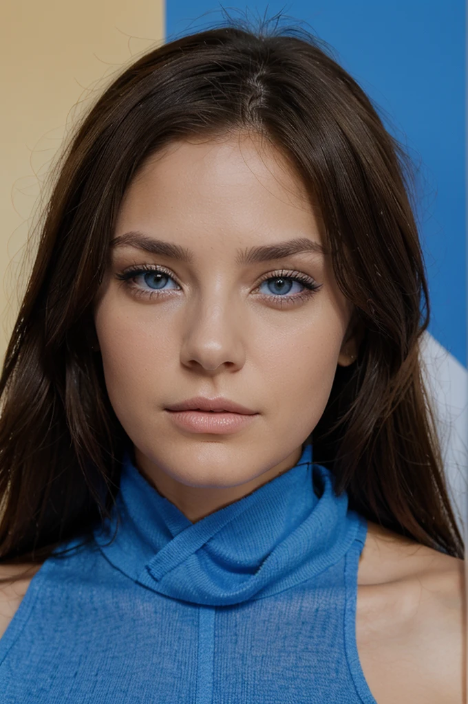 brunette sur un shooting photo yeux bleu sur de la france