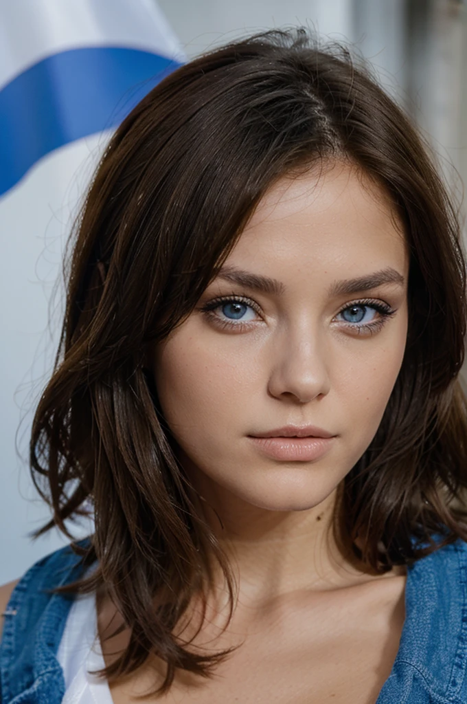 brunette sur un shooting photo yeux bleu sur de la france