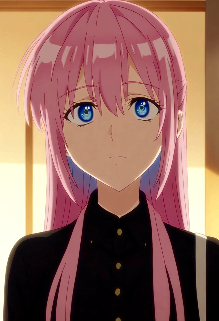 shikimorisan, pink hair, long hair, blue eyes, hair between eyes, bangs