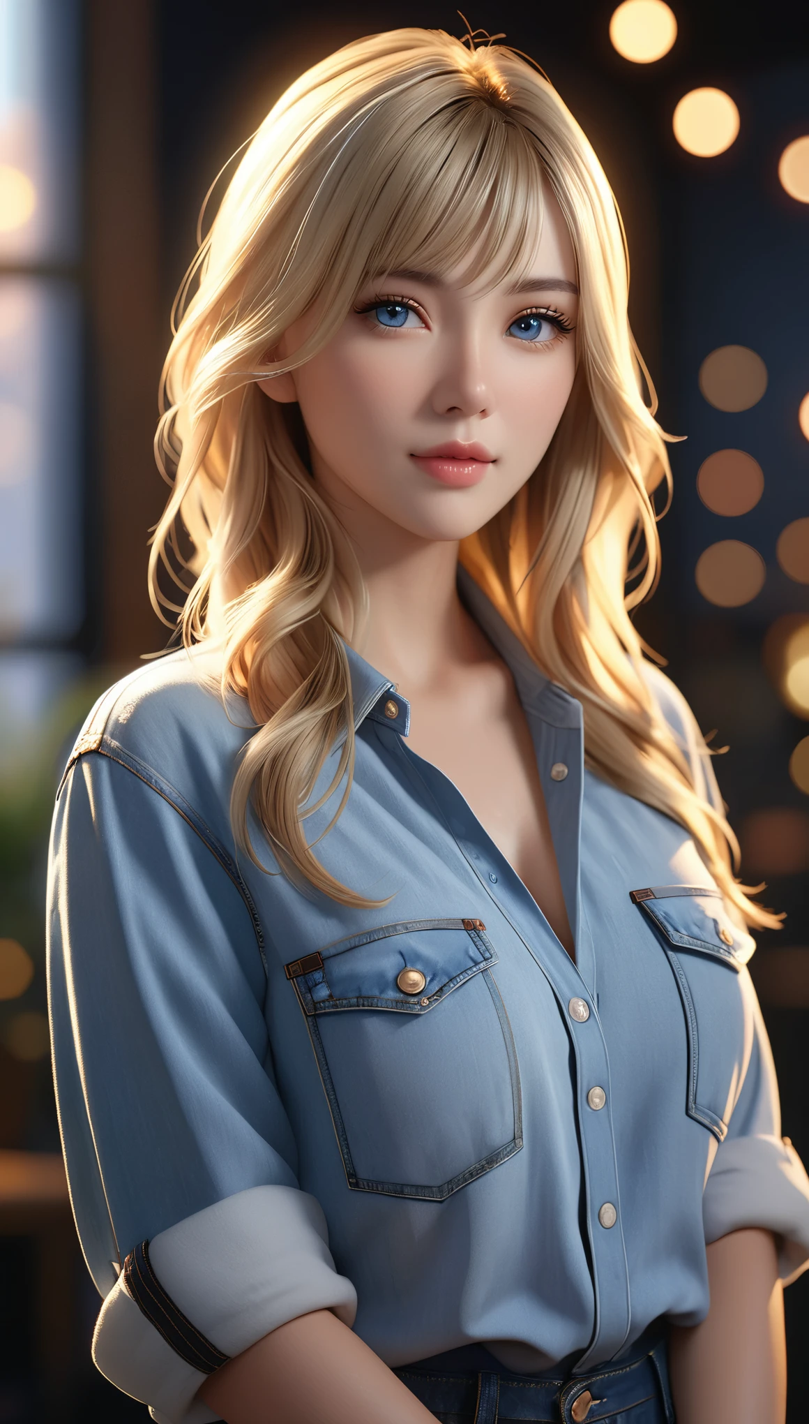 best quality, masterpiece, High resolution, portrait, actual, blue eyes, blond, Large Breasts, 8K resolution, high qualityCG, Beautiful CG, Soft Light, fashion brand image, Fashionable and casual, The Tyndall effect, lifelike, studio, Side lighting, (HD Skin: 1.2), 8K超高清, Soft Light, high quality, Volumetric lighting, confess, photography, 超High resolution, 8K, Bokeh, Shallow depth of field