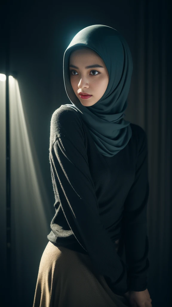 hijabi, reflection light, chiaroscuro, depth of field, cinematic lighting, ray tracing, Sony FE GM, UHD, super detail, masterpiece, textured skin, high details, best quality, award winning，3D, A beautiful cyberpunk female image,hdr（HighDynamicRange）,Ray traching,NVIDIA RTX,Hyper-Resolution,Unreal 5,Subsurface scattering、PBR Texture、post-proces、Anisotropy Filtering、depth of fieldaximum definition and sharpnesany-Layer Textures、Albedo e mapas Speculares、Surface coloring、Accurate simulation octane rendering of light-material interactions、Two-colored light、largeaperture、Low ISO、White balance、the rule of thirds、8K raw data、blackstockings