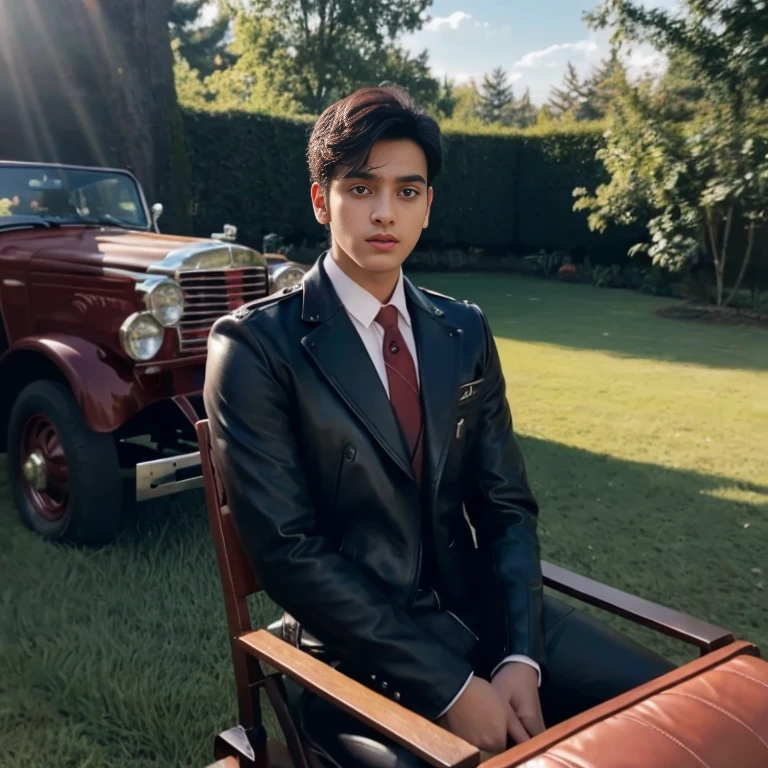 Aarav looks at the camera, perfect has a round face, A well-maintained model, handsome face,Close-up of a man wearing a black leather jacket., Southeast Asians with round faces, 3-D profile picture, 8K, 45,000,000 pixcls, realistic light colors