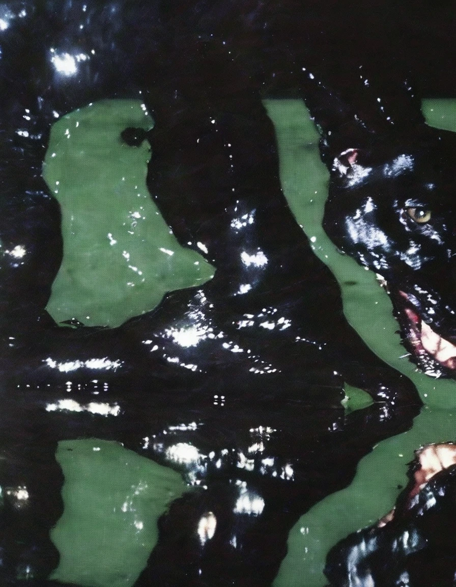 chess in black water, green sunset background