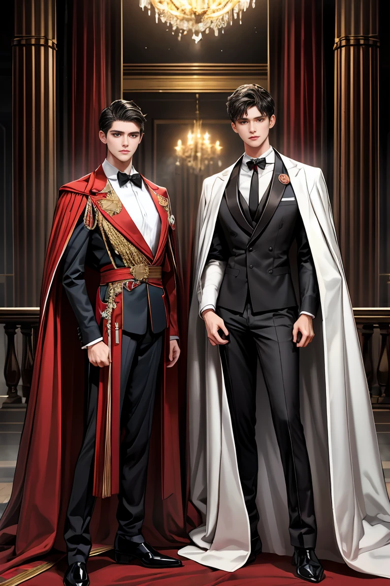 
masterpiece, 最high quality, high quality, 1 boy, alone, Male focus, Watching the audience,  Messy black hair, Adorable big blue eyes, White people, Noble, Noble,Sexy voluminous black and red cape、Tuxedo、A very voluminous, large, very large, very large, long, long red and black cape with a high stand-up collar, reaching down to the floor, made of a lot of fabric., 17 years old,Cute beautiful boys,Cute, cute, kind, handsome guy