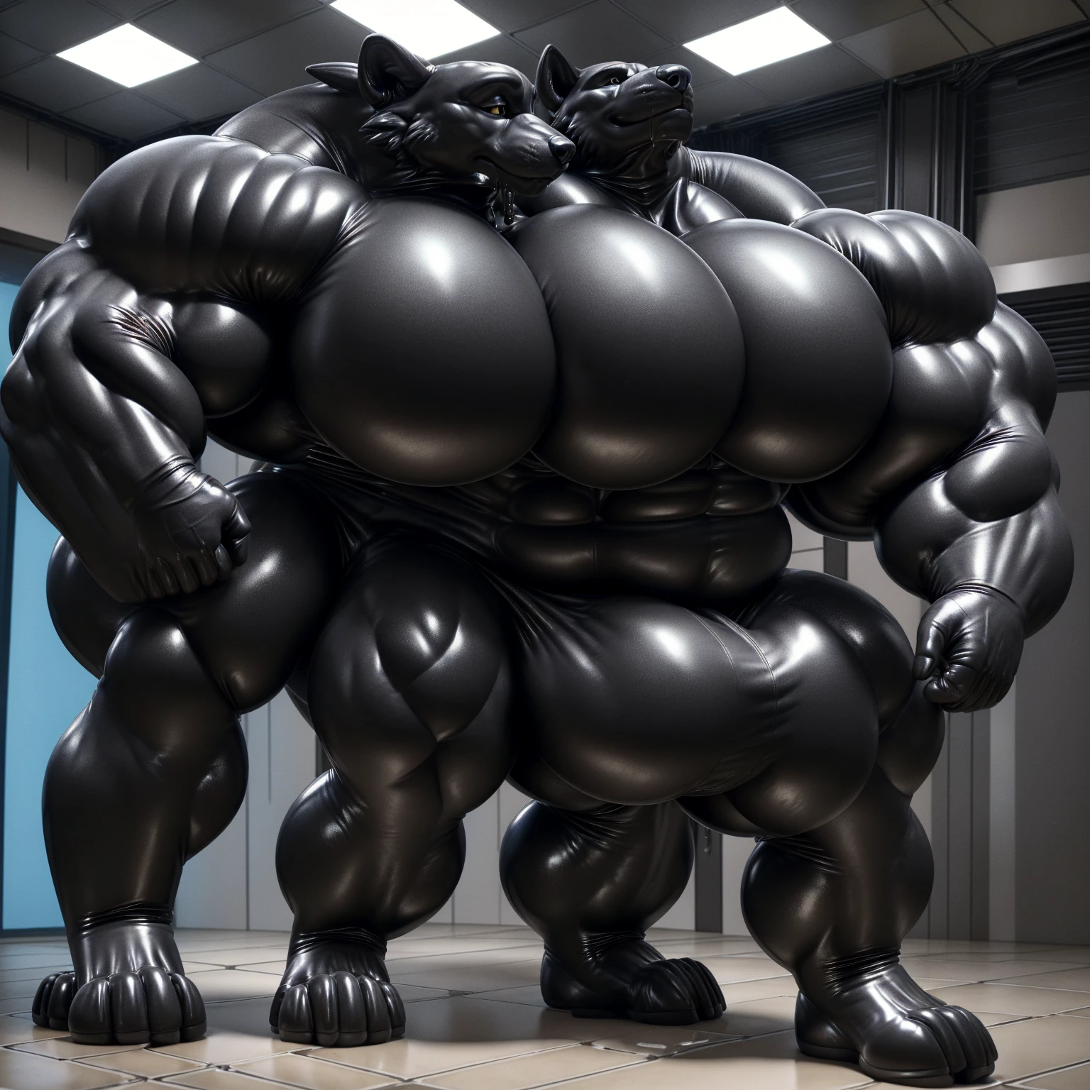 solo, male, , , , (hyper pecs:1.4), (long thick thighs:1.8), standing, indoor,,(,,(,solo,very hyper muscles:1.4)((,Huge bulge:1.2)))), ,(((liquid_latex, , rubber:1.2),,black latex,goo transformation,(gooey)()(l),unreal engine,perfect light,detailed, photorealistic, 4k, hd, , , , good anatomy, , (), ,, high quality, best quality, concept art, photorealistic, octane rende,,wolf