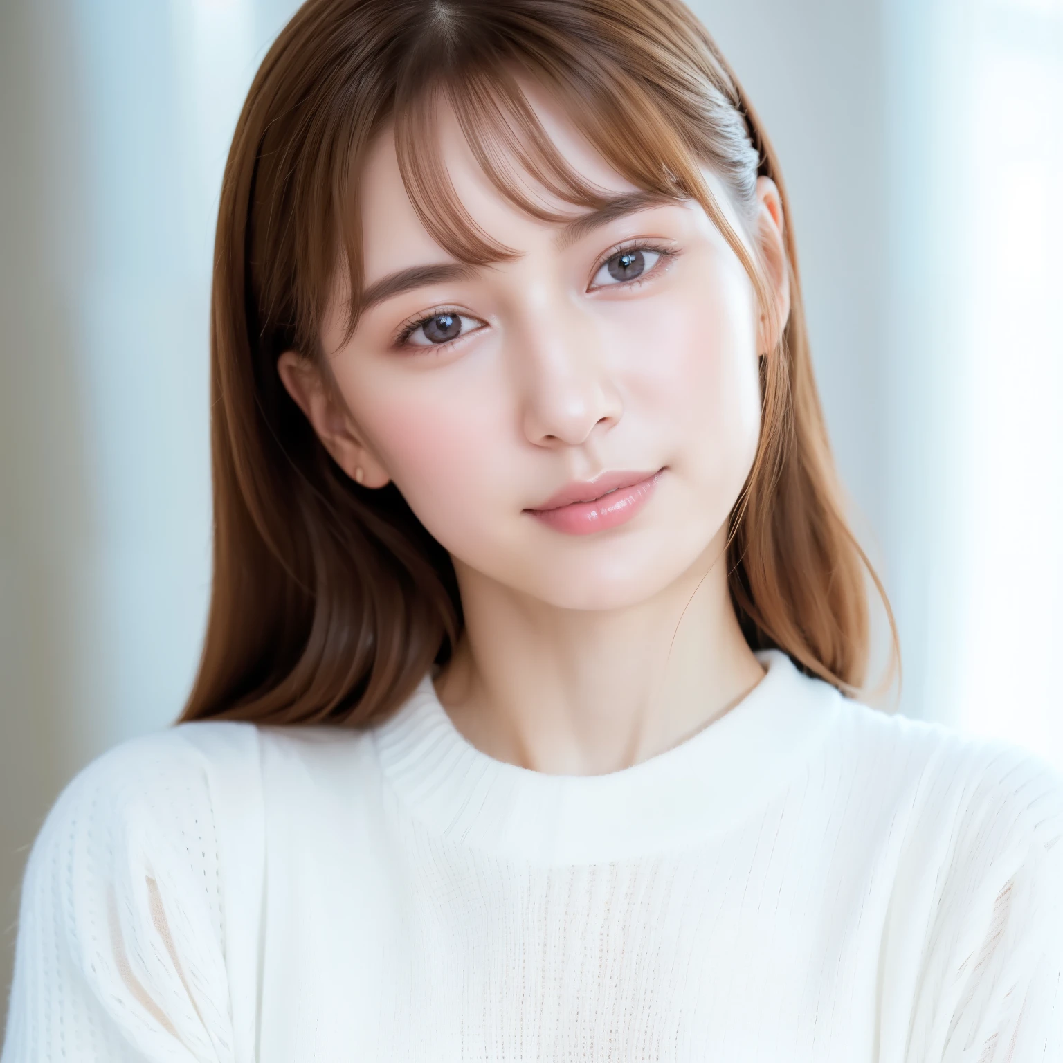 1girl, beautiful , posing,white sweater,crystal clear white skin,