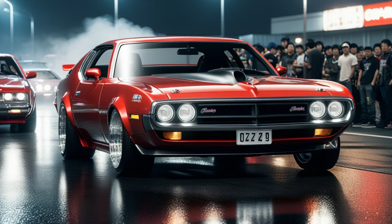 professional 3d model a car bosozoku at illegal car meet, Chiba prefecture, city mist softlight, photorealistic, highly detailed, 85MM . octane render, highly detailed, volumetric, dramatic lighting