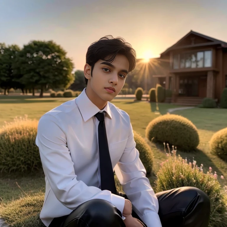 Aarav looks at the camera, perfect has a round face, A well-maintained model, handsome face,Close-up of a man wearing a black leather jacket., Southeast Asians with round faces, 3-D profile picture, 8K, 45,000,000 pixcls, realistic light colors