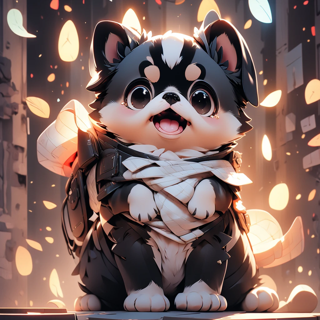 In the city、1 Pug puppy、(((Round black fur on forehead:1.3)))、(((Tears:1.8)))