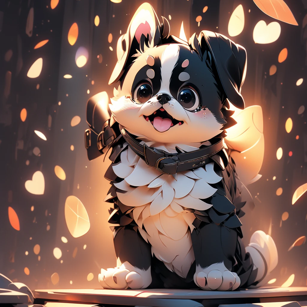 In the city、1 Pug puppy、(((Round black fur on forehead:1.3)))、(((Tears:1.8)))
