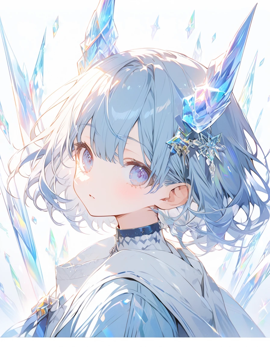 Crystal Horn Shining Crystal Light Blue Hair((Ultra short hair))juvenile