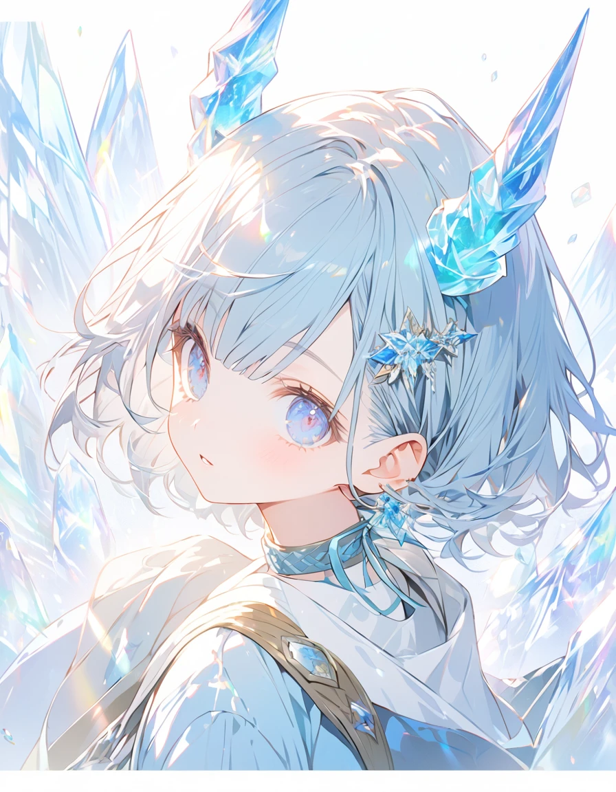 Crystal Horn Shining Crystal Light Blue Hair((Ultra short hair))juvenile