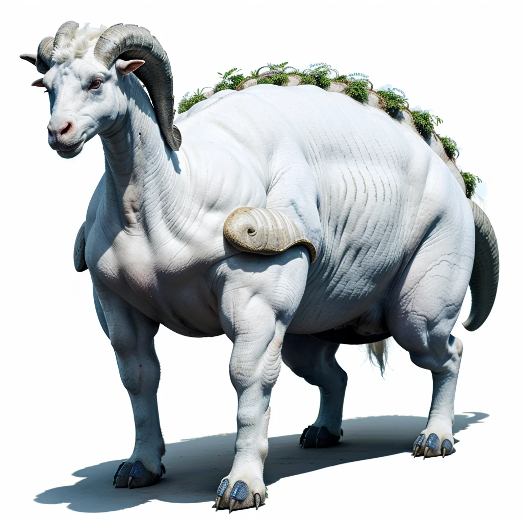 Big Animaly, his skin is full white albino, his eyes are blue, Argentinasaurus mixed with sheep, Grassroots, no background, dragon head mixed