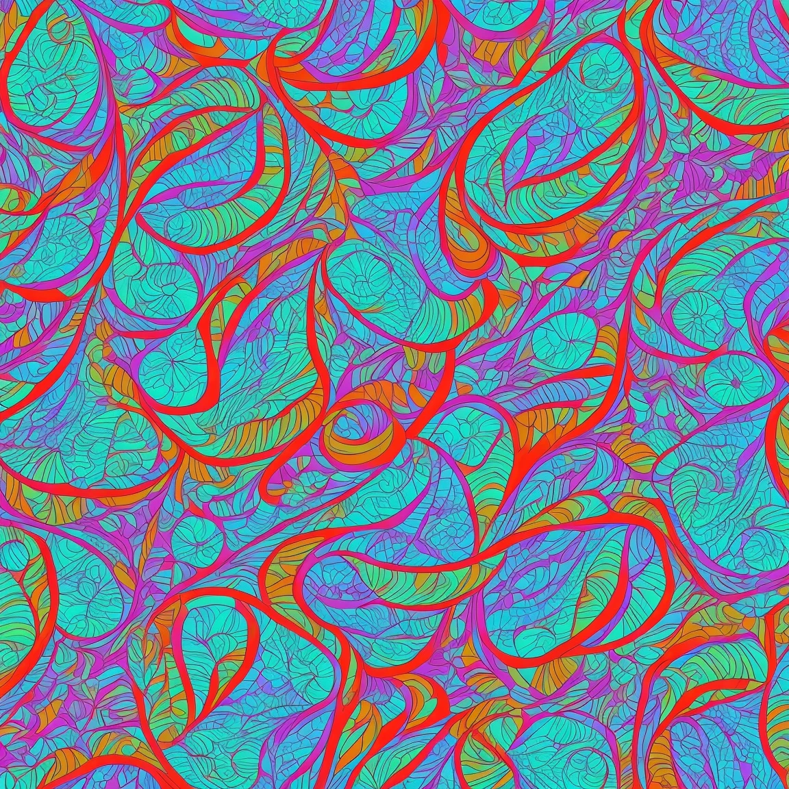 Here is the image generated with a vibrant and intricate pattern inspired by the ocean, featuring symmetrical abstract shapes and motifs reminiscent of underwater sea life. The colors and designs create a visually striking kaleidoscopic effect.