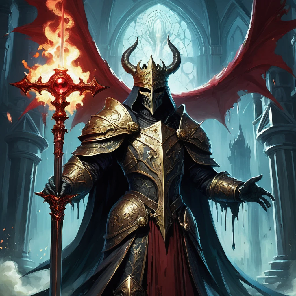 In the heart of the dread kingdom of Eldoria, where the sky perpetually broods with storm clouds and the land is scarred by ancient battles and eldritch curses, sits King Aldric on his ebony throne. His long, golden hair cascades over his shoulders, a stark contrast to the grim shadows that fill the grand hall of Castle Obsidian.
King Aldric's visage, though youthful and regal, is marred by the weight of his dark inheritance. His piercing blue eyes, once bright with hope, now gleam with the hard edge of a ruler who has faced countless horrors and emerged scarred but unbowed. Clad in a suit of dark armor that whispers of forgotten magic and adorned with a blood-red cloak, he holds a scepter topped with a crystal that pulses faintly with a sinister light.
The throne room, vast and foreboding, is illuminated by the dim glow of braziers filled with charred bones and flickering, ghostly flames. Tapestries depicting scenes of ancient conquests and demonic pacts adorn the walls, while the air is thick with the scent of incense and the faint echo of distant screams.
At the foot of the throne, courtiers and advisors, cloaked in dark silks and bearing masks of solemn reverence, whisper amongst themselves, their eyes darting nervously towards the king. Outside the castle walls, the kingdom teeters on the brink of chaos, beset by marauding beasts, whispered omens of doom, and the ever-present threat of a dark prophecy that foretells the fall of the House of Eldoria.
As King Aldric contemplates his next move in the war against the encroaching darkness, a mysterious envoy arrives—a cloaked figure bearing a message from an ancient order that claims to hold the key to breaking the curse that plagues his land. The king must navigate a treacherous path filled with deceit, ancient magic, and his own inner demons to save his kingdom from impending doom.
In this tale of medieval dark fantasy, where power and peril are entwined and the line between salvation and damnation is perilou