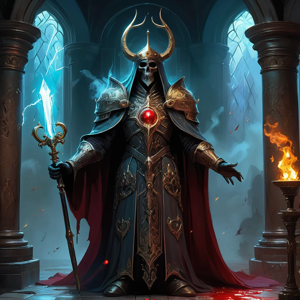 In the heart of the dread kingdom of Eldoria, where the sky perpetually broods with storm clouds and the land is scarred by ancient battles and eldritch curses, sits King Aldric on his ebony throne. His long, golden hair cascades over his shoulders, a stark contrast to the grim shadows that fill the grand hall of Castle Obsidian.
King Aldric's visage, though youthful and regal, is marred by the weight of his dark inheritance. His piercing blue eyes, once bright with hope, now gleam with the hard edge of a ruler who has faced countless horrors and emerged scarred but unbowed. Clad in a suit of dark armor that whispers of forgotten magic and adorned with a blood-red cloak, he holds a scepter topped with a crystal that pulses faintly with a sinister light.
The throne room, vast and foreboding, is illuminated by the dim glow of braziers filled with charred bones and flickering, ghostly flames. Tapestries depicting scenes of ancient conquests and demonic pacts adorn the walls, while the air is thick with the scent of incense and the faint echo of distant screams.
At the foot of the throne, courtiers and advisors, cloaked in dark silks and bearing masks of solemn reverence, whisper amongst themselves, their eyes darting nervously towards the king. Outside the castle walls, the kingdom teeters on the brink of chaos, beset by marauding beasts, whispered omens of doom, and the ever-present threat of a dark prophecy that foretells the fall of the House of Eldoria.
As King Aldric contemplates his next move in the war against the encroaching darkness, a mysterious envoy arrives—a cloaked figure bearing a message from an ancient order that claims to hold the key to breaking the curse that plagues his land. The king must navigate a treacherous path filled with deceit, ancient magic, and his own inner demons to save his kingdom from impending doom.
In this tale of medieval dark fantasy, where power and peril are entwined and the line between salvation and damnation is perilou